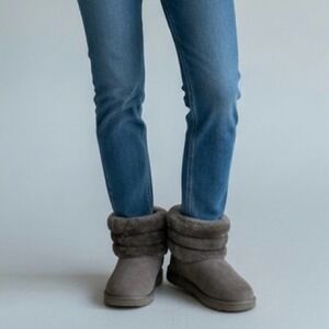 UGG Classic Ultra Mini Puffer‎ Boot Grey Suede Sheepskin Lined Women's 7
